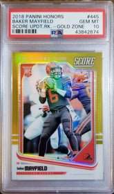 BAKER MAYFIELD 2018 PANINI HONORS SCORE UPDATE GOLD ZONE PRIZM ROOKIE #/50 RC PSA 10 GEM BROWNS